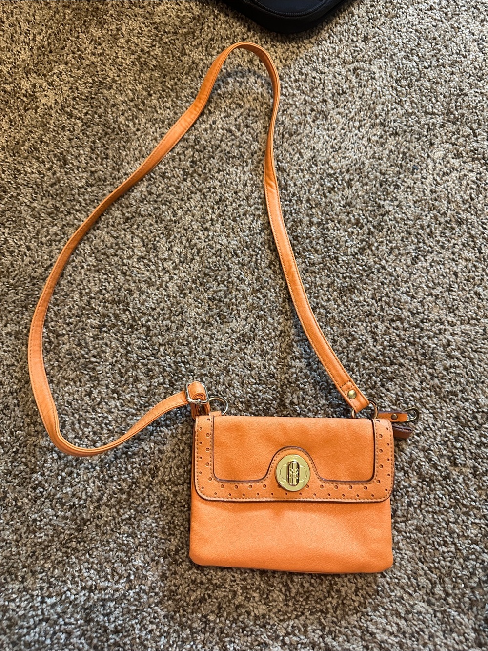 Relic Orange Crossbody Turn-Lock Leather Bag